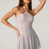 Juni Embellished Lace Up Back Mini Dress in Silver