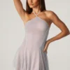 Juni Embellished Lace Up Back Mini Dress in Silver