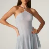 Juni Embellished Lace Up Back Mini Dress in Silver