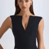 Kadie V-Neck Structured Crop Top in Black