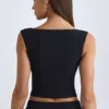Kadie V-Neck Structured Crop Top in Black