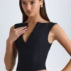 Kadie V-Neck Structured Crop Top in Black