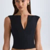 Kadie V-Neck Structured Crop Top in Black