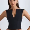 Kadie V-Neck Structured Crop Top in Black