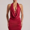 Kael Draped Cowl Mini Dress in Cherry Red