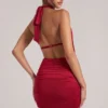 Kael Draped Cowl Mini Dress in Cherry Red