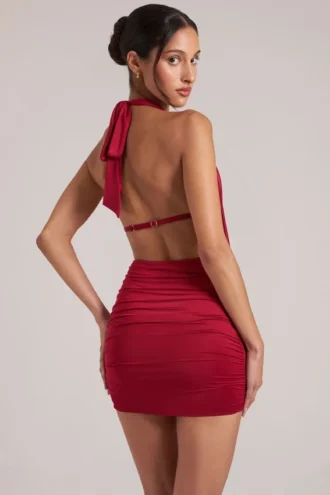 Kael Draped Cowl Mini Dress in Cherry Red