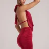 Kael Draped Cowl Mini Dress in Cherry Red