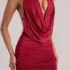 Kael Draped Cowl Mini Dress in Cherry Red
