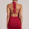 Kael Draped Cowl Mini Dress in Cherry Red