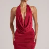 Kael Draped Cowl Mini Dress in Cherry Red