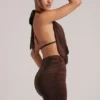Kael Draped Cowl Mini Dress in Chocolate Brown