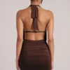 Kael Draped Cowl Mini Dress in Chocolate Brown