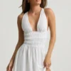 Kaelis Plunge Cross-Back Mini Dress in White