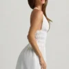 Kaelis Plunge Cross-Back Mini Dress in White