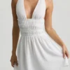 Kaelis Plunge Cross-Back Mini Dress in White
