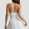 Kaelis Plunge Cross-Back Mini Dress in White