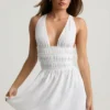 Kaelis Plunge Cross-Back Mini Dress in White