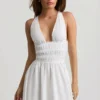 Kaelis Plunge Cross-Back Mini Dress in White