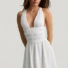 Kaelis Plunge Cross-Back Mini Dress in White