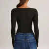 Kaia Modal Square-Neck Long-Sleeve Top in Black