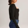 Kaia Modal Square-Neck Long-Sleeve Top in Black