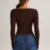 Kaia Modal Square-Neck Long-Sleeve Top in Chocolate Brown
