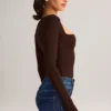 Kaia Modal Square-Neck Long-Sleeve Top in Chocolate Brown
