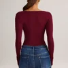 Kaia Modal Square-Neck Long-Sleeve Top in Wine