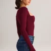 Kaia Modal Square-Neck Long-Sleeve Top in Wine