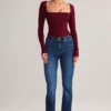 Kaia Modal Square-Neck Long-Sleeve Top in Wine