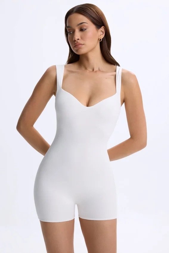 Kaia Modal Sweetheart-Neck Unitard in White Kaia Modal Sweetheart-Neck Unitard in White