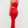 Kalina Jersey Asymmetric Cut Out Maxi Dress  in Scarlet Red