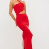 Kalina Jersey Asymmetric Cut Out Maxi Dress  in Scarlet Red