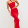 Kalina Jersey Asymmetric Cut Out Maxi Dress  in Scarlet Red
