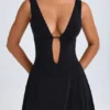 Kalista Plunge Cut-Out Mini Dress in Black