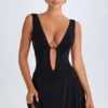 Kalista Plunge Cut-Out Mini Dress in Black