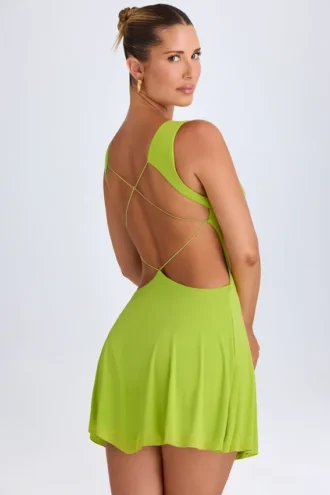 Kalista Plunge Cut-Out Mini Dress in Lime Green