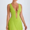 Kalista Plunge Cut-Out Mini Dress in Lime Green