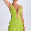 Kalista Plunge Cut-Out Mini Dress in Lime Green