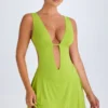 Kalista Plunge Cut-Out Mini Dress in Lime Green