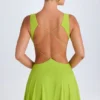 Kalista Plunge Cut-Out Mini Dress in Lime Green