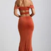 Karleen Slinky Jersey Cut-Out Halterneck Gown in Burnt Orange