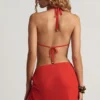 Keika Halterneck Cowl Crop Top in Chilli Red