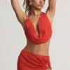 Keika Halterneck Cowl Crop Top in Chilli Red