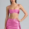 Kennedy Metallic Denim Cropped Bralette in Deep Pink