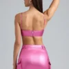 Kennedy Metallic Denim Cropped Bralette in Deep Pink