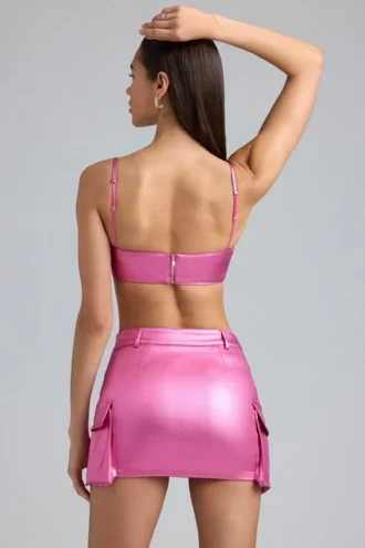 Kennedy Metallic Denim Cropped Bralette in Deep Pink