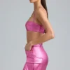Kennedy Metallic Denim Cropped Bralette in Deep Pink