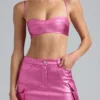 Kennedy Metallic Denim Cropped Bralette in Deep Pink